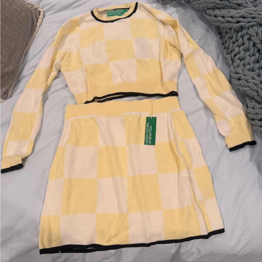 United Colors Of Benetton Yellow and Cream Checkered Set
